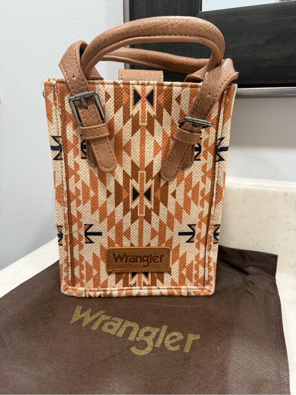 Wrangler Tan & Cream Geo-Print Mini Tote